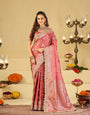 Dusty Rose Pink Banarasi Silk Saree with Heavy Embroidered Scallop Border & Rich Zari Woven Pallu | Designer Wedding Festive Saree
