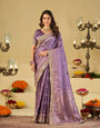 Lavender Banarasi Silk Saree with Heavy Embroidered Border & Rich Zari Woven Pallu | Designer Festive Wedding Saree