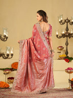Dusty Rose Pink Banarasi Silk Saree with Heavy Embroidered Scallop Border & Rich Zari Woven Pallu | Designer Wedding Festive Saree