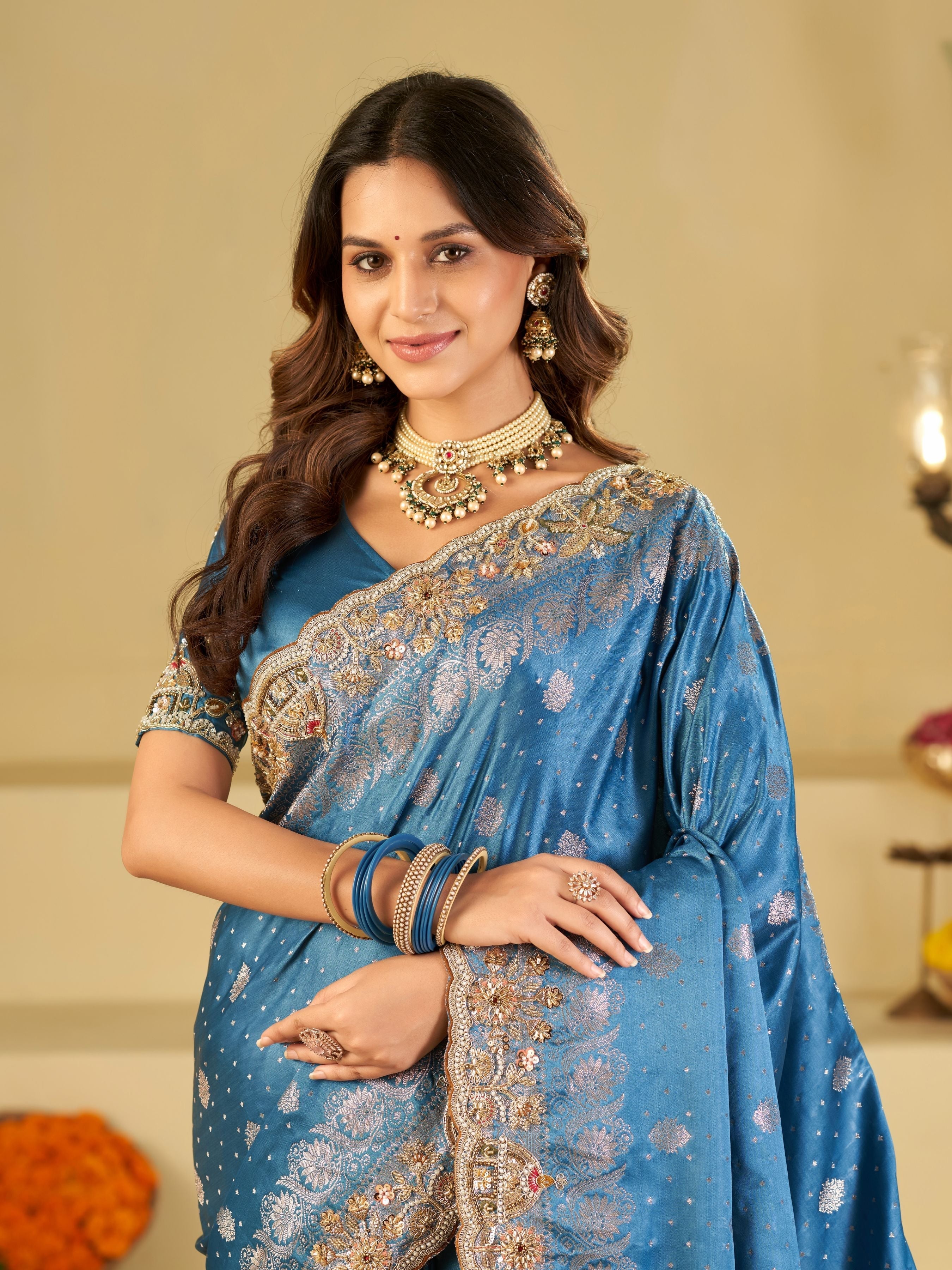 Royal Blue Banarasi Silk Saree with Heavy Embroidered Border & Rich Zari Woven Pallu | Designer Wedding Festive Saree
