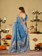 Royal Blue Banarasi Silk Saree with Heavy Embroidered Border & Rich Zari Woven Pallu | Designer Wedding Festive Saree