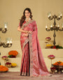 Rose Pink Banarasi Silk Saree with Heavy Embroidered Border & Rich Zari Woven Pallu | Designer Festive Wedding Saree