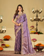 Lavender Purple Banarasi Silk Saree with Heavy Embroidered Border & Rich Zari Woven Pallu | Designer Festive Wedding Saree
