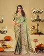 Olive Green Banarasi Silk Saree with Heavy Embroidered Border & Rich Zari Woven Pallu | Designer Wedding & Festive Saree