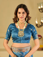Sky Blue Banarasi Silk Saree with Heavy Embroidered Border & Rich Zari Woven Pallu | Designer Wedding & Festive Saree