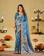 Sky Blue Banarasi Silk Saree with Heavy Embroidered Border & Rich Zari Woven Pallu | Designer Wedding & Festive Saree