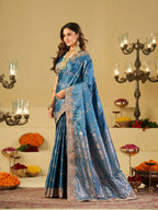 Sky Blue Banarasi Silk Saree with Heavy Embroidered Border & Rich Zari Woven Pallu | Designer Wedding & Festive Saree