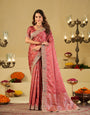 Dusty Rose Banarasi Silk Saree with Heavy Embroidered Border & Rich Zari Woven Pallu | Designer Wedding & Festive Saree