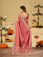 Dusty Rose Banarasi Silk Saree with Heavy Embroidered Border & Rich Zari Woven Pallu | Designer Wedding & Festive Saree