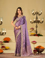 Lavender Purple Banarasi Silk Saree with Heavy Embroidered Border & Rich Zari Woven Pallu | Designer Festive Wedding Saree
