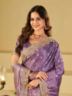 Lavender Purple Banarasi Silk Saree with Heavy Embroidered Border & Rich Zari Woven Pallu | Designer Festive Wedding Saree