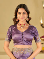 Lavender Purple Banarasi Silk Saree with Heavy Embroidered Border & Rich Zari Woven Pallu | Designer Festive Wedding Saree