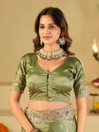 Pista Green Banarasi Silk Saree with Heavy Embroidered Border & Rich Zari Woven Pallu | Designer Festive Wedding Saree