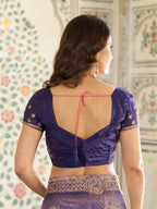 Royal Lavender Purple Fendy Satin Embroidered Saree with Paisley Motifs & Zari Border | Designer Festive Saree with Tassels & Heavy Embroidered Blouse