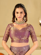 Lavender Designer Fendy Satin Saree with Heavy Embroidered Border | Premium Party Wear Embroidered Saree with Blouse