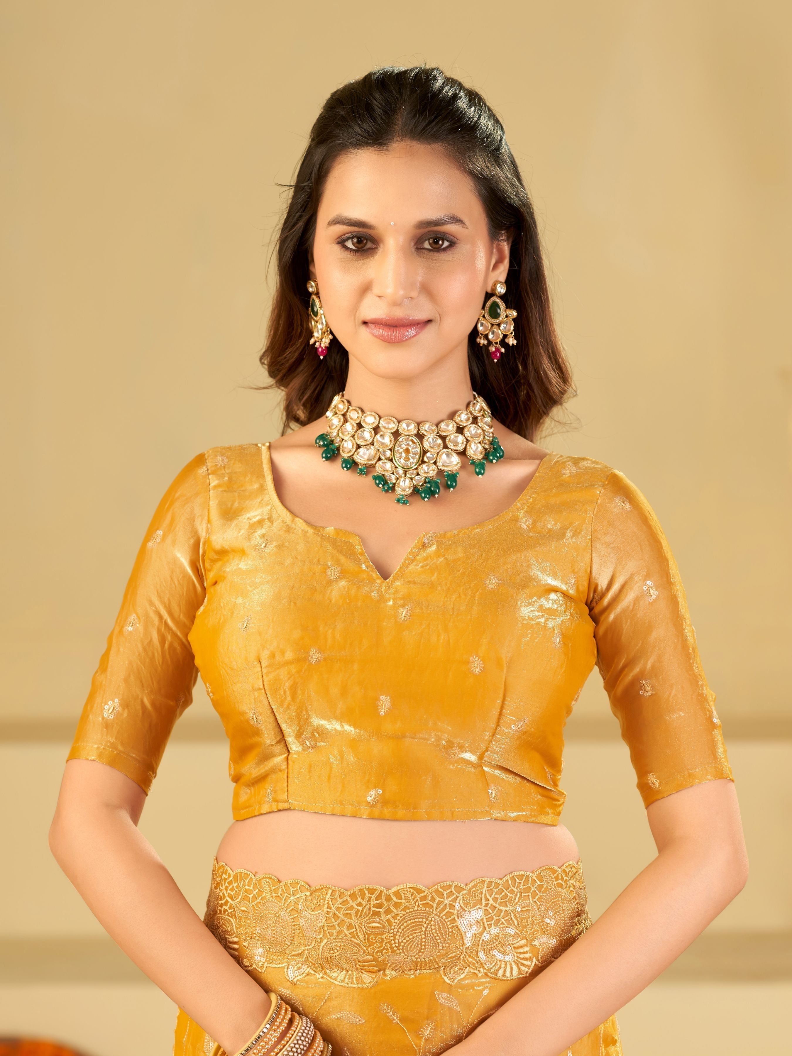Mustard Yellow Designer Fendy Satin Saree with Heavy Embroidered Border | Premium Festive Party Wear Saree with Blouse