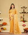 Mustard Yellow Designer Fendy Satin Saree with Heavy Embroidered Border | Premium Festive Party Wear Saree with Blouse