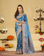 Royal Blue Banarasi Silk Saree with Heavy Embroidered Scallop Border & Rich Zari Woven Pallu | Designer Wedding Festive Saree