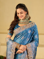 Royal Blue Banarasi Silk Saree with Heavy Embroidered Scallop Border & Rich Zari Woven Pallu | Designer Wedding Festive Saree