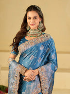 Royal Blue Banarasi Silk Saree with Heavy Embroidered Scallop Border & Rich Zari Woven Pallu | Designer Wedding Festive Saree
