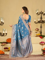 Royal Blue Banarasi Silk Saree with Heavy Embroidered Scallop Border & Rich Zari Woven Pallu | Designer Wedding Festive Saree