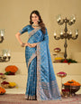 Steel Blue Banarasi Silk Saree with Heavy Embroidered Border & Rich Zari Woven Pallu | Designer Festive Wedding Saree