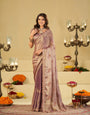 Lavender Designer Fendy Satin Saree with Embroidered Leaf Motifs & Elegant Lace Border | Premium Festive Party Wear Saree with Matching Blouse