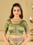Sage Green Banarasi Silk Saree with Heavy Embroidered Scallop Border & Rich Zari Woven Pallu | Designer Wedding Festive Saree