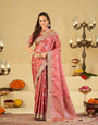 Rose Pink Banarasi Silk Saree with Heavy Embroidered Scallop Border & Rich Zari Woven Pallu | Designer Wedding Festive Saree