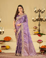 Lavender Purple Banarasi Silk Saree with Heavy Embroidered Scallop Border & Rich Zari Woven Pallu | Designer Wedding Festive Saree