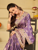 Lavender Purple Banarasi Silk Saree with Heavy Embroidered Scallop Border & Rich Zari Woven Pallu | Designer Wedding Festive Saree