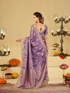 Lavender Purple Banarasi Silk Saree with Heavy Embroidered Scallop Border & Rich Zari Woven Pallu | Designer Wedding Festive Saree