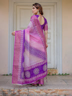 Royal Purple & Rani Pink Dual Tone Silk Saree with Gold Zari Circular Motifs, Striped Pallu & Tassels – Festive Traditional Wear