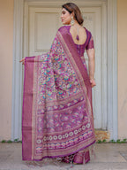 Wine Purple Multicolor Floral Woven Saree with Antique Zari Border & Rich Designer Pallu – Festive Ethnic Wear