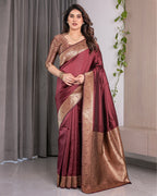 Wine Maroon Pure Kanjivaram Silk Saree with Grand Floral Zari Border & Pallu – 5.5m Saree + 0.8m Blouse Piece