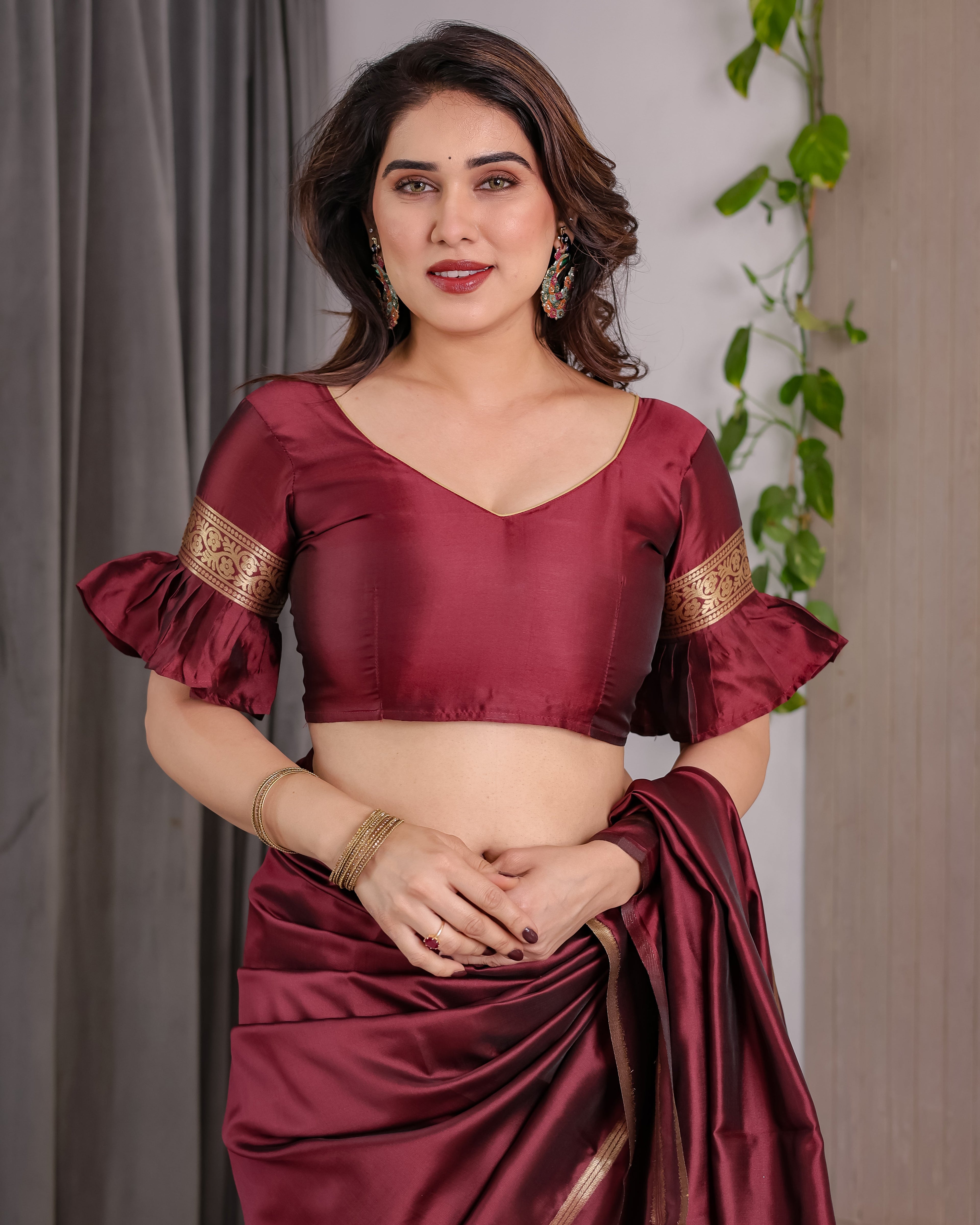 Maroon Soft Kanjivaram Silk Saree with Golden Zari Pallu & Designer Blouse | 5.5m Saree + 0.8m Blouse