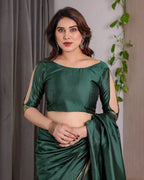 Emerald Green Soft Kanjivaram Silk Saree with Golden Zari Border & Rich Pallu | 5.5m Saree + 0.8m Blouse Piece