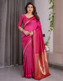 Pink Soft Kanjivaram Silk Saree with Golden Zari Pallu & Blouse | 5.5m Saree + 0.8m Blouse Piece