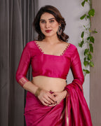 Pink Soft Kanjivaram Silk Saree with Golden Zari Pallu & Blouse | 5.5m Saree + 0.8m Blouse Piece