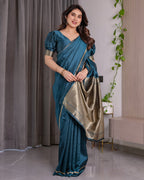 Teal Blue Soft Kanjivaram Silk Saree with Golden Zari Pallu & Designer Blouse | 5.5m Saree + 0.8m Blouse