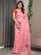 Blush Pink Satin Georgette Love-Themed Printed Saree with Romantic Heart & Typography Motifs and Matching Blouse