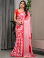 Blush Pink Satin Georgette Heart Checkerboard Printed Saree with Bold Love Motif Pallu & Matching Blouse