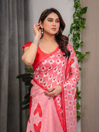 Blush Pink Satin Georgette Heart Checkerboard Printed Saree with Bold Love Motif Pallu & Matching Blouse