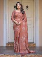 Dusty Lilac & Steel Blue Floral Printed Satin Georgette Saree with Designer Pallu & Blouse – Elegant Party & Occasion Wear