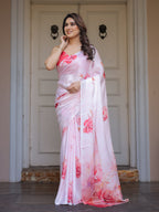 Romantic White & Red Heart Print Satin Georgette Saree with Matching Blouse – Valentine & Anniversary Special