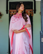 Baby Pink Designer Saree with Mandala Pallu & Polka Dot Blouse | Satin Georgette | Handsfree Pallu Feature