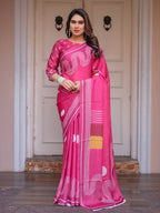 Wine & Ivory Artistic Horse Print Soft Satin Georgette Saree with Matching Blouse – Statement Contemporary Draping
