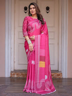 Wine & Ivory Artistic Horse Print Soft Satin Georgette Saree with Matching Blouse – Statement Contemporary Draping
