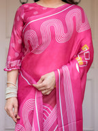 Wine & Ivory Artistic Horse Print Soft Satin Georgette Saree with Matching Blouse – Statement Contemporary Draping