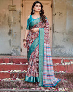 Pure Silk Digitally Printed Saree Weaved With Golden Zari Comes With Tassels - Almaari Fashion